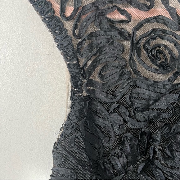 Vintage 1950’s Ribbon Party Dress, LBD, Soutache Cocktail, Black Mesh, M/LG - Picture 4 of 9